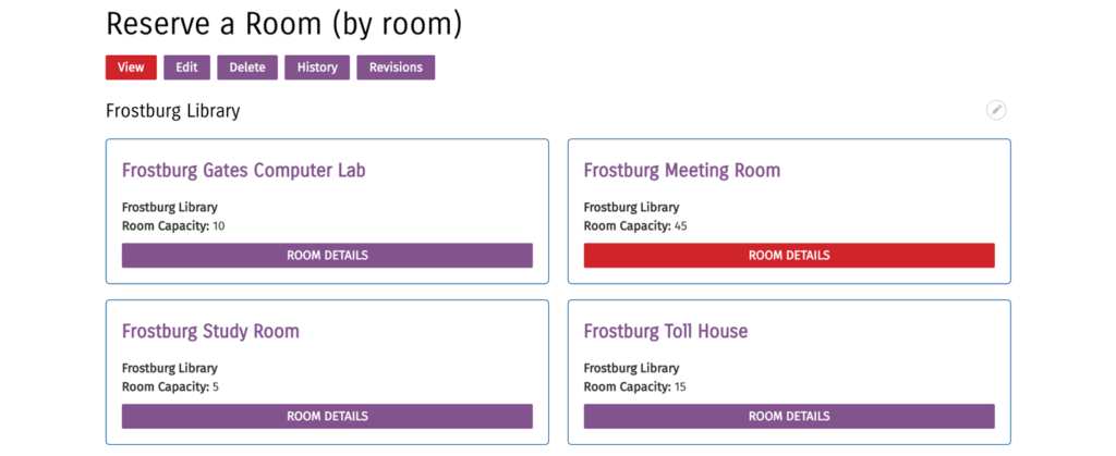 Reserve a Room page by room view. 