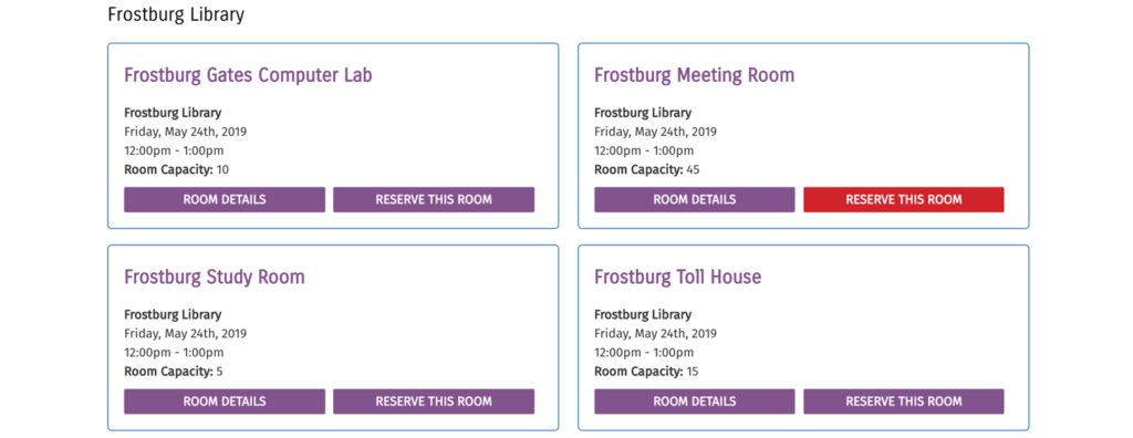 Selecting a room by day and time view.