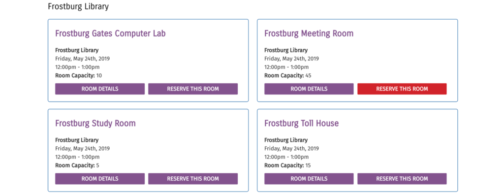 Selecting a room by day and time view. 